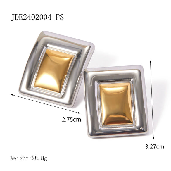 Wholesale Stainless Steel Geometric Contrast Color Earrings With Electroplating For Women