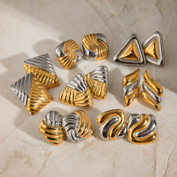 Wholesale Stainless Steel Geometric Contrast Color Earrings With Electroplating For Women