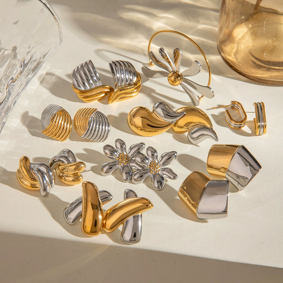 Wholesale Stainless Steel Geometric Contrast Color Earrings With Electroplating For Women