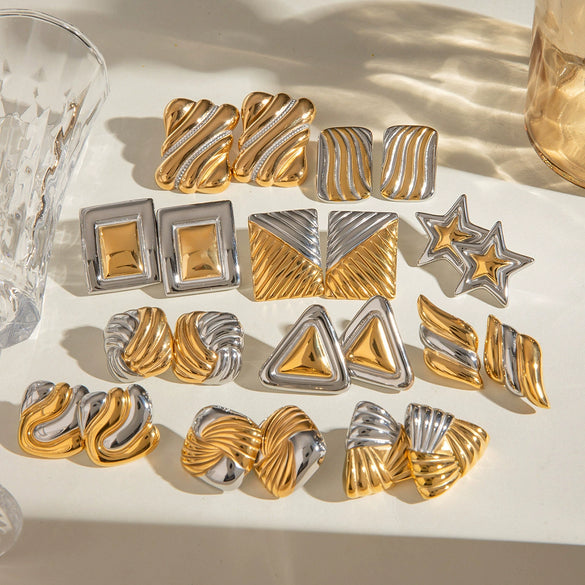 Wholesale Stainless Steel Geometric Contrast Color Earrings With Electroplating For Women