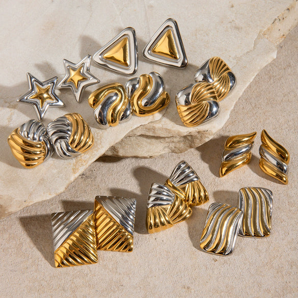 Wholesale Stainless Steel Geometric Contrast Color Earrings With Electroplating For Women