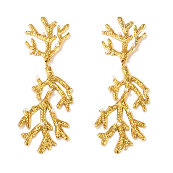 Wholesale 316L Stainless Steel Geometric Coral Shaped Light Luxury Electroplated Women's Earrings