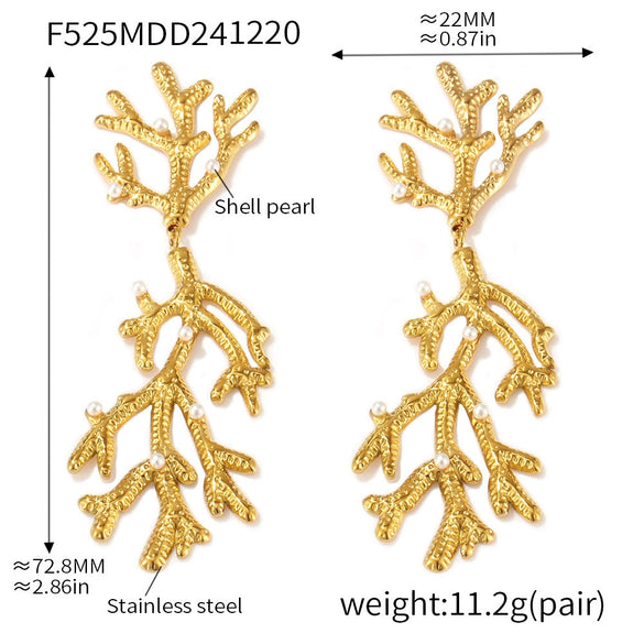 Wholesale 316L Stainless Steel Geometric Coral Shaped Light Luxury Electroplated Women's Earrings