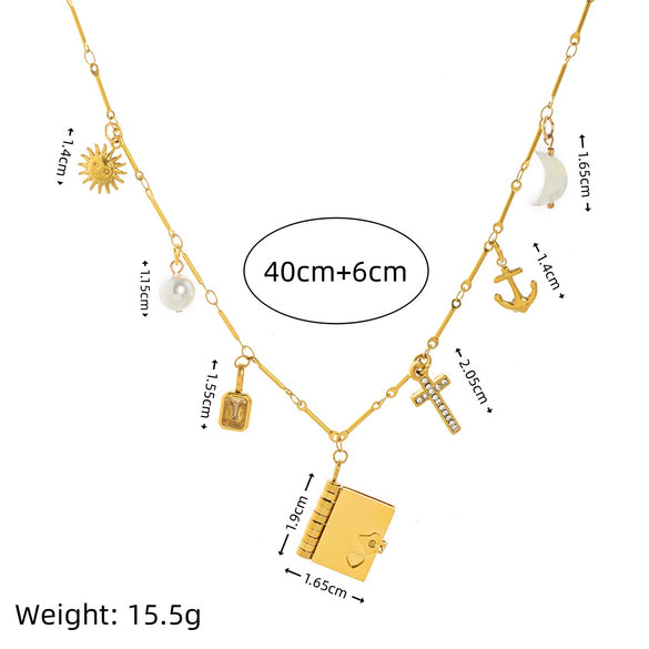 Wholesale Stainless Steel Geometric Cross Birthstone Pendant Necklace With Furnace Vacuum Plating 18K Gold Color Unisex