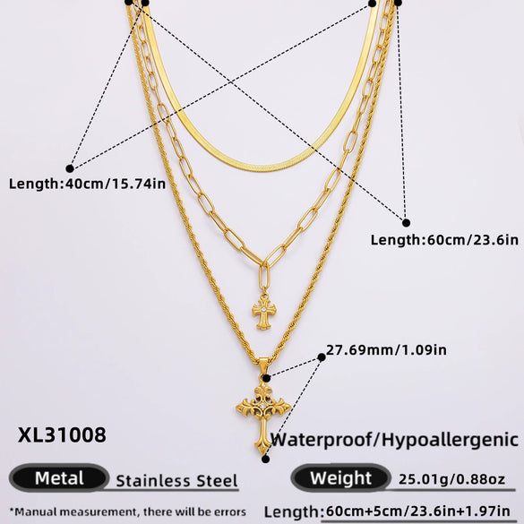 Wholesale Stainless Steel Geometric Cross Clavicle Chain Jewelry With 18K Gold Electroplating For Women