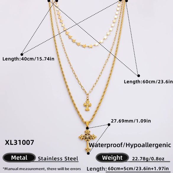 Wholesale Stainless Steel Geometric Cross Clavicle Chain Jewelry With 18K Gold Electroplating For Women