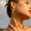 Wholesale Stainless Steel Geometric Cross Earrings With Electroplating And Pleated Design For Women