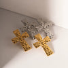 Wholesale Stainless Steel Geometric Cross Earrings With Electroplating And Pleated Design For Women