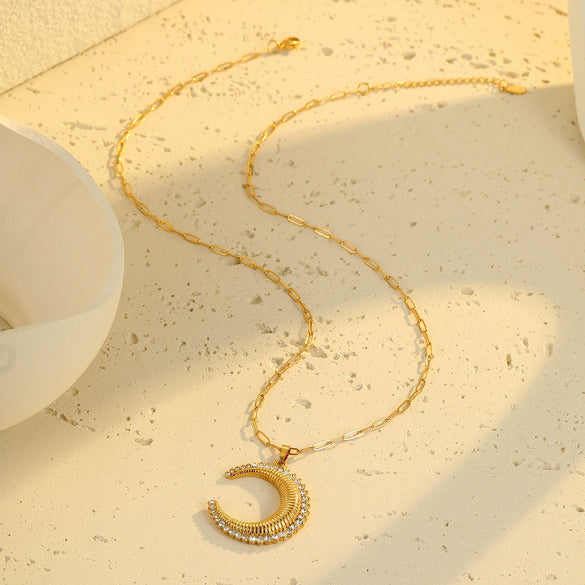 Wholesale Stainless Steel Geometric Cross Key Pendant Necklace With Rhinestone Electroplating For Women