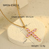 Wholesale Stainless Steel Geometric Cross Key Pendant Necklace With Rhinestone Electroplating For Women
