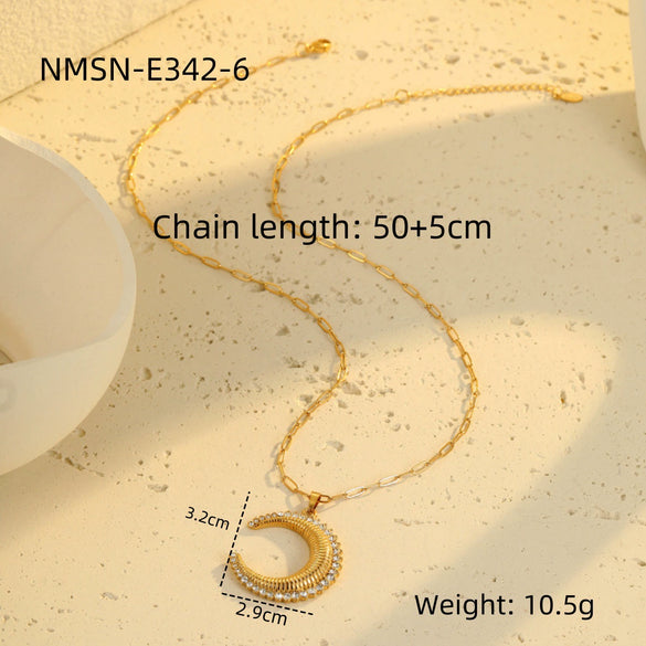 Wholesale Stainless Steel Geometric Cross Key Pendant Necklace With Rhinestone Electroplating For Women