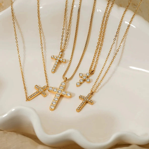 Wholesale Stainless Steel Geometric Cross Necklace With Electroplating O Word Chain Light Luxury And Gorgeous Temperament