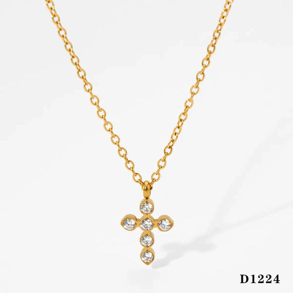 Wholesale Stainless Steel Geometric Cross Necklace With Electroplating O Word Chain Light Luxury And Gorgeous Temperament