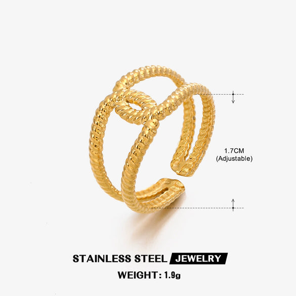 Wholesale Stainless Steel Geometric Cross Opening Adjustable Ring For Women 18K Gold Plated