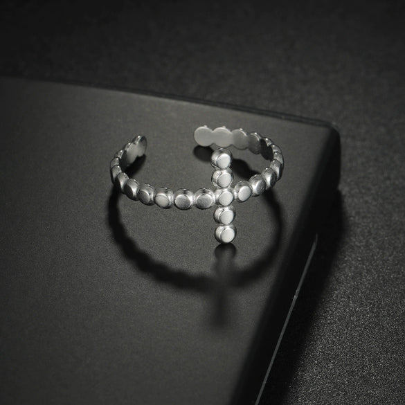 Wholesale Stainless Steel Geometric Cross Opening Adjustable Ring With Gold Plated Electroplating For Women And Men