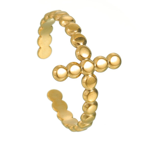 Wholesale Stainless Steel Geometric Cross Opening Adjustable Ring With Gold Plated Electroplating For Women And Men