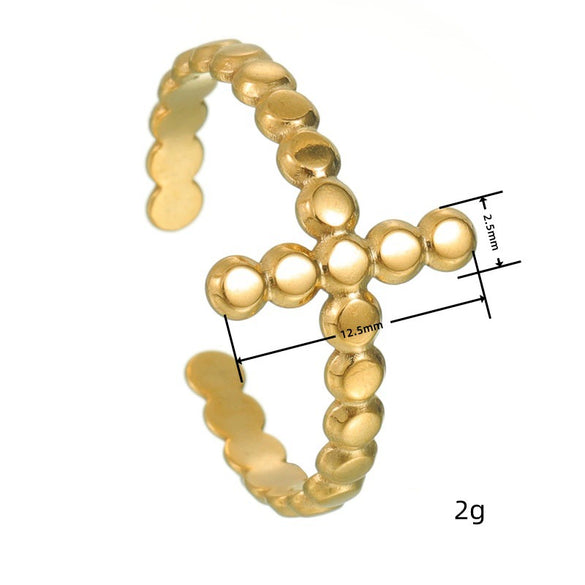 Wholesale Stainless Steel Geometric Cross Opening Adjustable Ring With Gold Plated Electroplating For Women And Men