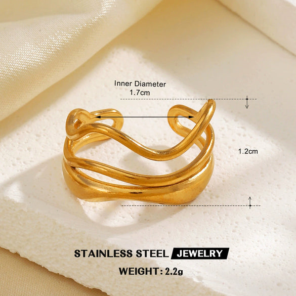 Wholesale Stainless Steel Geometric Cross Opening Ring With 18K Gold Plated Electroplating For Women Hip Hop Style