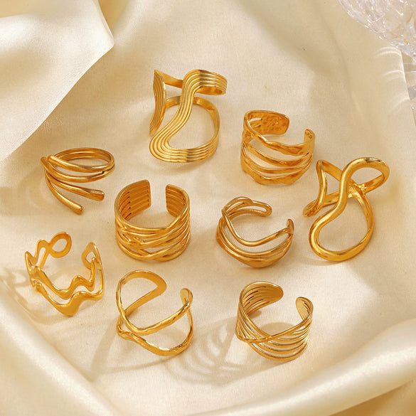 Wholesale Stainless Steel Geometric Cross Opening Ring With 18K Gold Plated Electroplating For Women Hip Hop Style