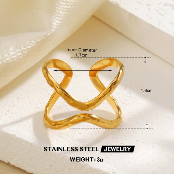 Wholesale Stainless Steel Geometric Cross Opening Ring With 18K Gold Plated Electroplating For Women Hip Hop Style