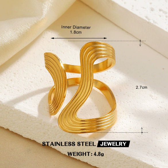 Wholesale Stainless Steel Geometric Cross Opening Ring With 18K Gold Plated Electroplating For Women Hip Hop Style