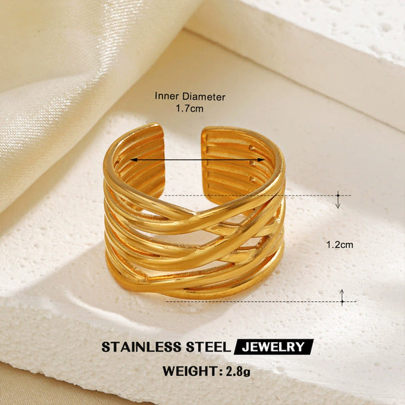 Wholesale Stainless Steel Geometric Cross Opening Ring With 18K Gold Plated Electroplating For Women Hip Hop Style