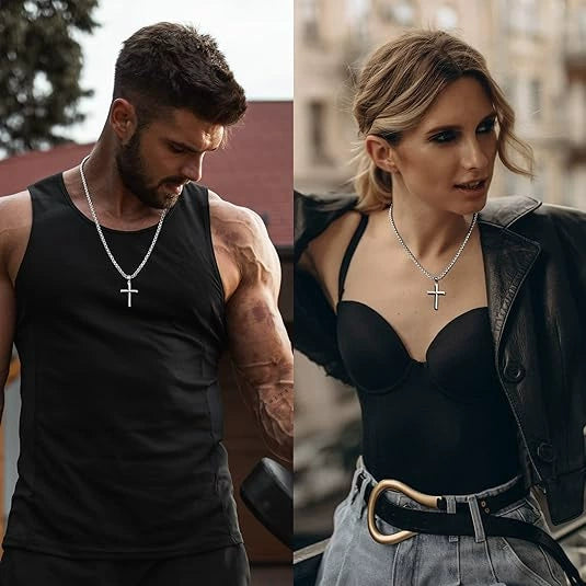 Wholesale Stainless Steel Geometric Cross Pendant Cuban Chain Polish Unisex Necklace