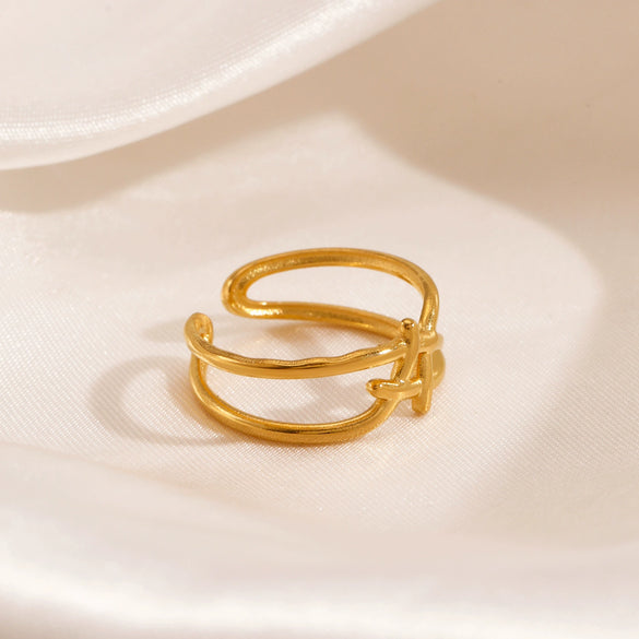Wholesale Stainless Steel Geometric Cross Ring For Women 18K Gold Plated