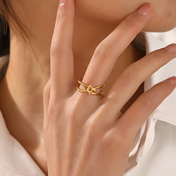 Wholesale Stainless Steel Geometric Cross Ring For Women 18K Gold Plated