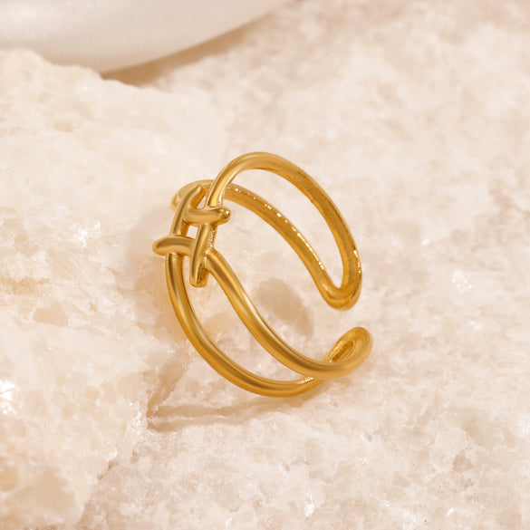 Wholesale Stainless Steel Geometric Cross Ring For Women 18K Gold Plated