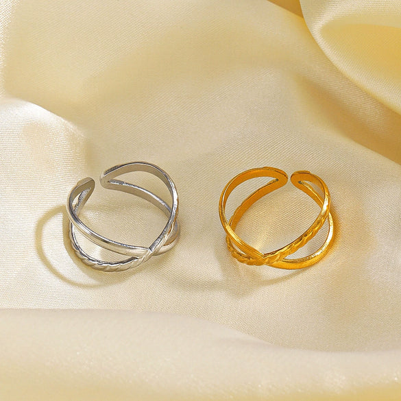 Wholesale Stainless Steel Geometric Cross Ring Gold Plated
