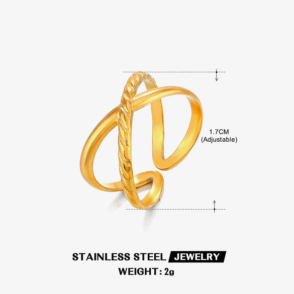Wholesale Stainless Steel Geometric Cross Ring Gold Plated