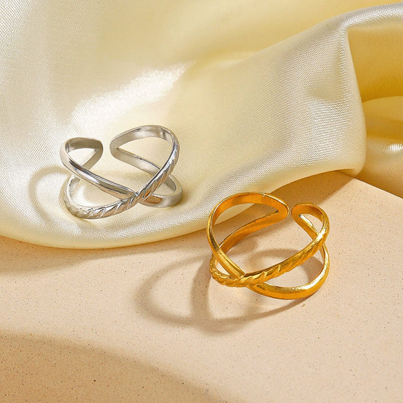 Wholesale Stainless Steel Geometric Cross Ring Gold Plated
