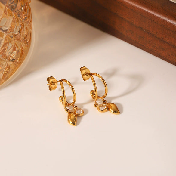 Wholesale Stainless Steel Geometric Cshaped Earrings Inlaid With Zircon For Women