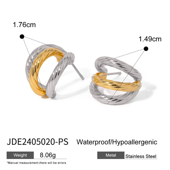 Wholesale Stainless Steel Geometric Cshaped Electroplated Threelayer Thread Earrings For Women