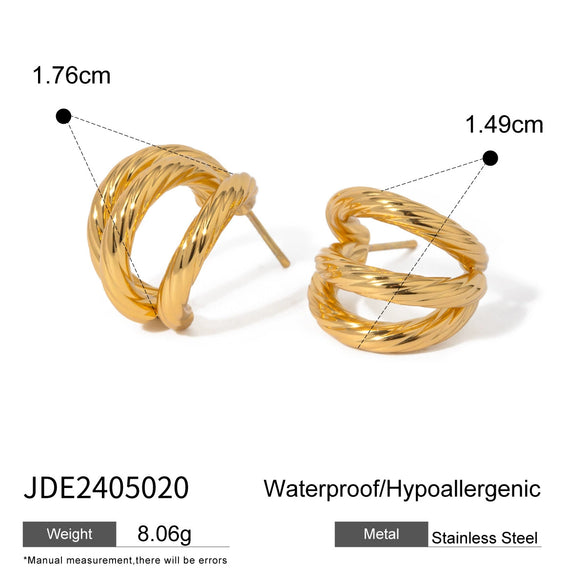 Wholesale Stainless Steel Geometric Cshaped Electroplated Threelayer Thread Earrings For Women