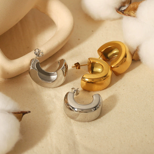 Wholesale Stainless Steel Geometric Cshaped Electroplated Women's Earrings