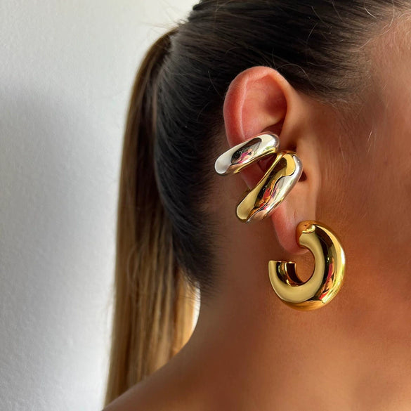 Wholesale Stainless Steel Geometric Cshaped Hollow Electroplated Ear Clip Earrings