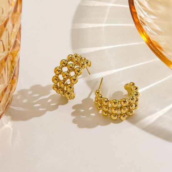 Wholesale Stainless Steel Geometric Cshaped 3Layer Round Bead Stitching Handmade Electroplated Women's Earrings