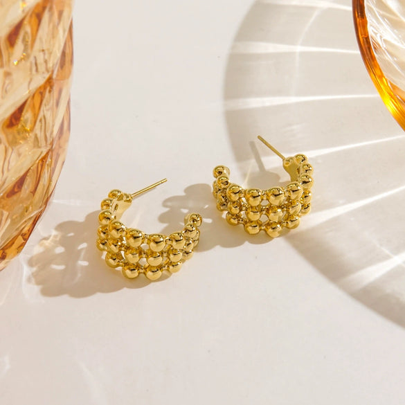 Wholesale Stainless Steel Geometric Cshaped 3Layer Round Bead Stitching Handmade Electroplated Women's Earrings