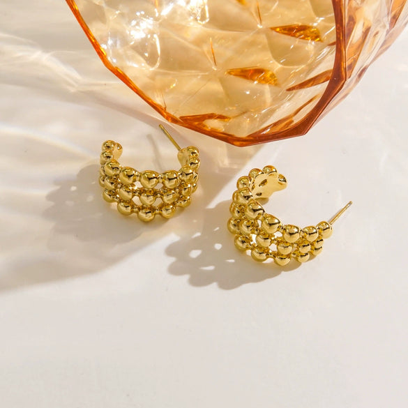 Wholesale Stainless Steel Geometric Cshaped 3Layer Round Bead Stitching Handmade Electroplated Women's Earrings