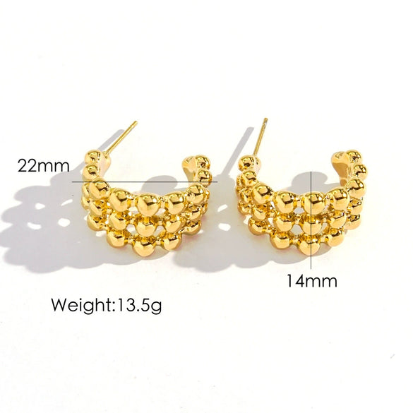 Wholesale Stainless Steel Geometric Cshaped 3Layer Round Bead Stitching Handmade Electroplated Women's Earrings