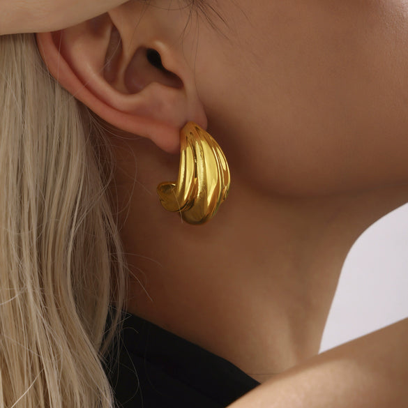 Wholesale 316L Stainless Steel Geometric Cshaped Multilayer Heavy Polished Pvd Plated 18K Real Gold Women's Earrings