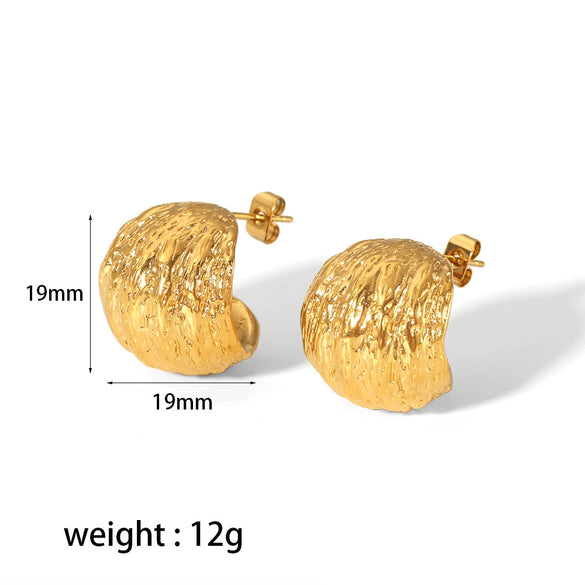 Wholesale Stainless Steel Geometric Cshaped Tassel Pleated Texture Electroplated Women's Earrings