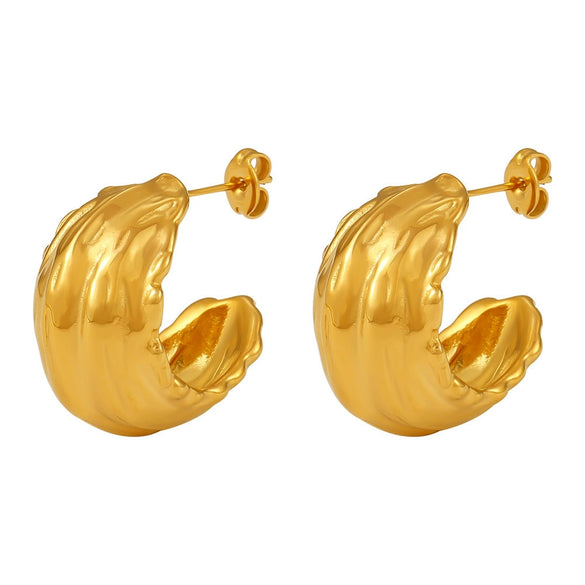 Wholesale Stainless Steel Geometric Cshaped Wrinkled Texture Cast Pvd Electroplated Women's Earrings