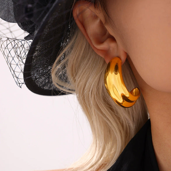 Wholesale Stainless Steel Geometric Ctype Heavy Industry Highgloss Pvd Electroplated Women's Earrings