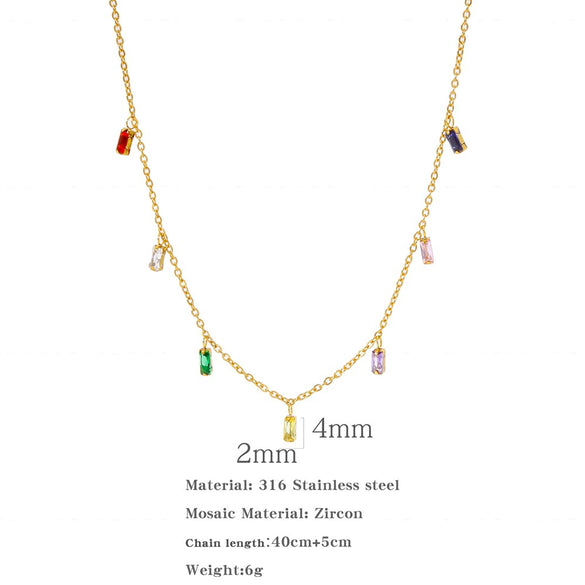 Wholesale Stainless Steel Geometric Cube Zircon Pendant Clavicle Chain Electroplated Unisex Jewelry