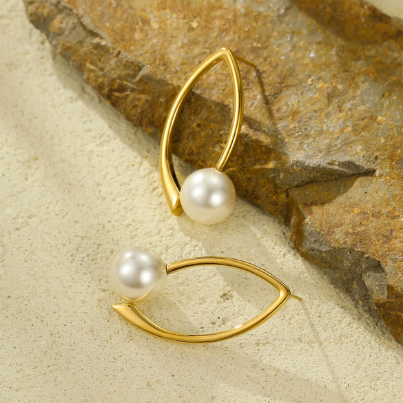 Wholesale Stainless Steel Geometric Cut Out Pearl Vintage Earrings Electroplated