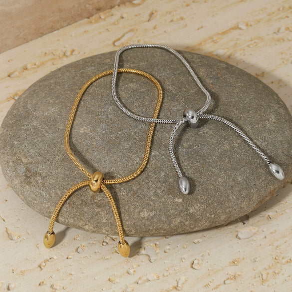 Wholesale Stainless Steel Geometric Design Adjustable Chain Bracelet With Real Gold Plating Light Luxury And Minimalist Style