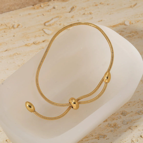 Wholesale Stainless Steel Geometric Design Adjustable Chain Bracelet With Real Gold Plating Light Luxury And Minimalist Style